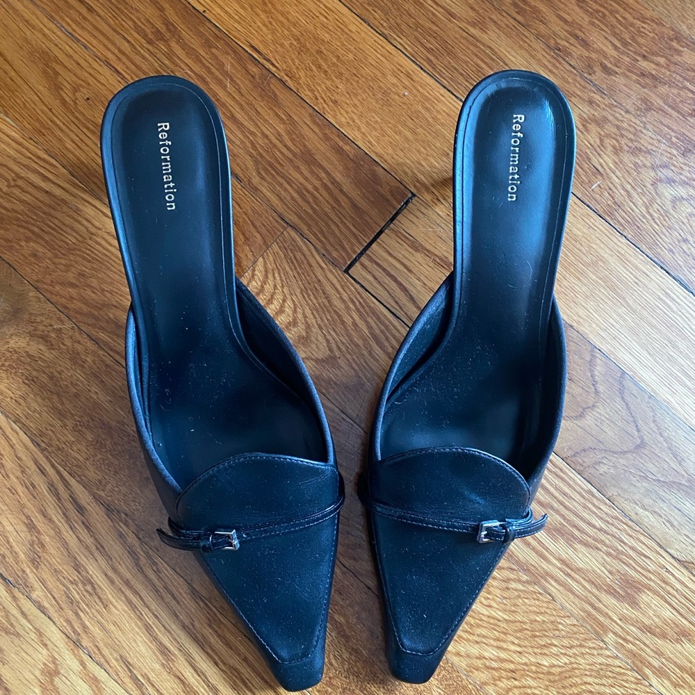 Reformation Black Heeled Mule